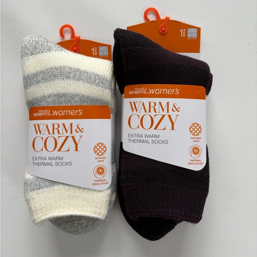 NWT 2 Pairs of Women's Warner's Warm & Cozy Extra Warm Thermal Socks Size 4-10